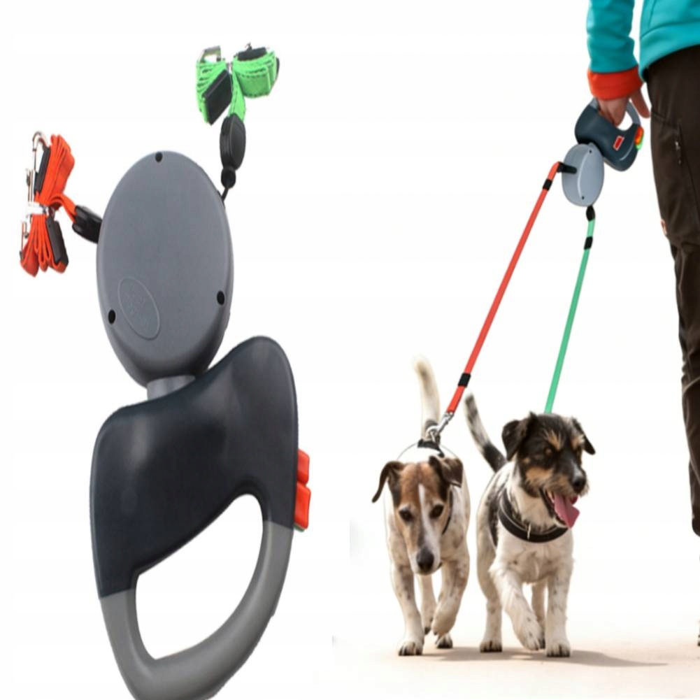 Vodítko Pro Psa Dvojité Automatické Pro Dva Psy 300CM
