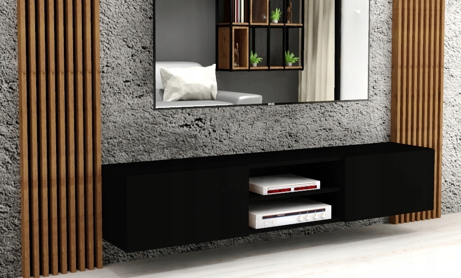 WISZĄCA SZAFKA RTV POD TELEWIZOR 120cm CZARNY MAT PÓŁKA KOMODA STOLIK