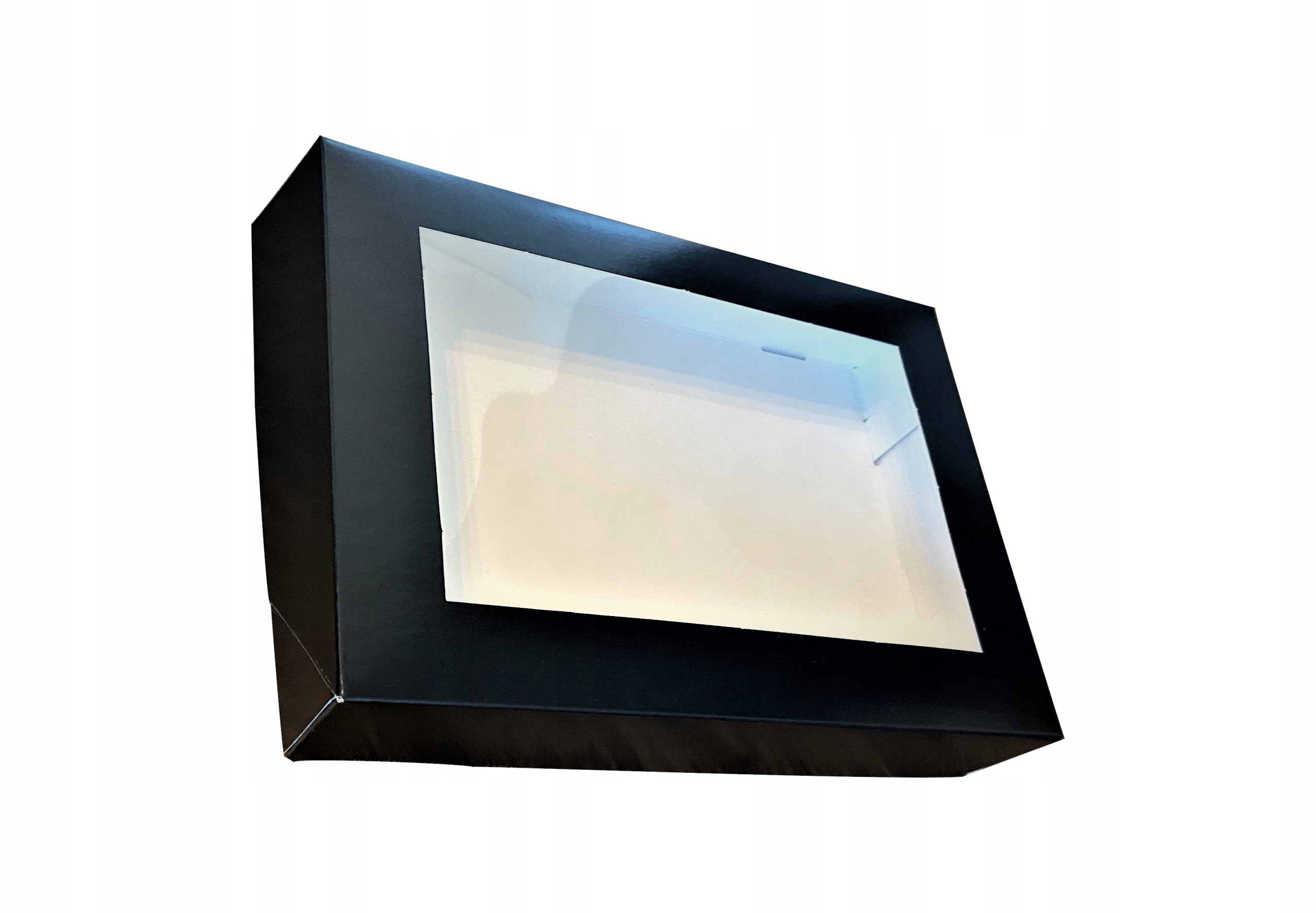 10x Pudełko czarne z okienkiem na sushi ciastka / na prezent 22 x 14 x 5 cm