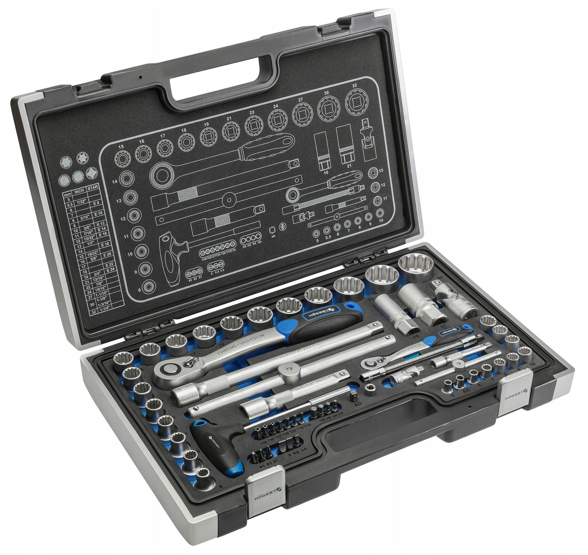 ZESTAW NARZĘDZI 1/2'' 1/4'' 60elem HOGERT HT1R470