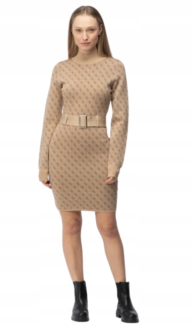 Guess Béžová Šaty Sukně S Páskem A Stojáčkem L 2CG