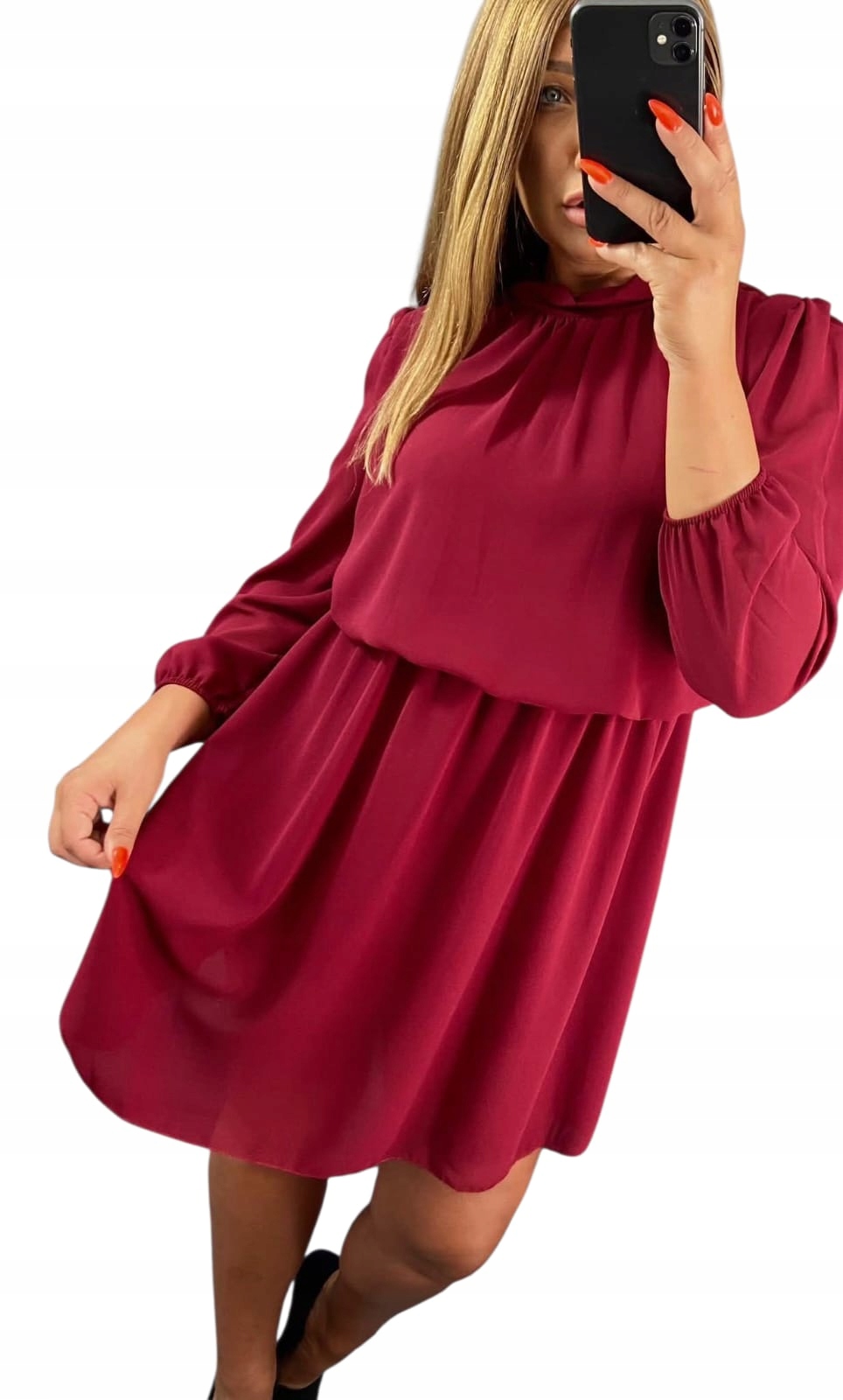 V597 Nová Kolekce Elegantní Šaty Stójka Perla Bordó vel. 50 (5XL)