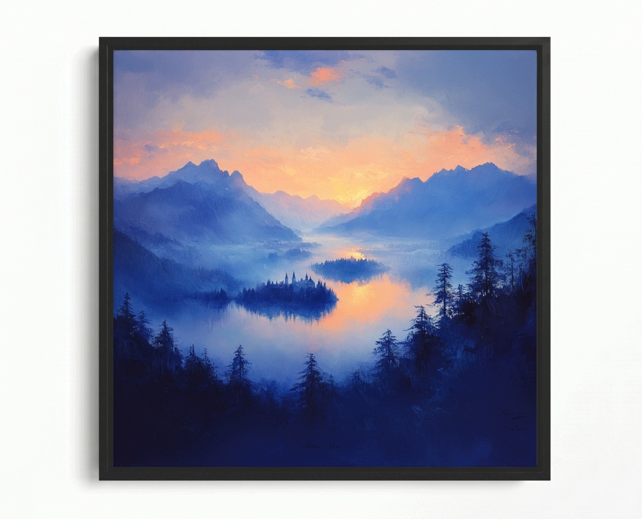 Obraz Rám American Box Krajina Vysoké Hory Les Jazero Ostrov Zámok 60x60