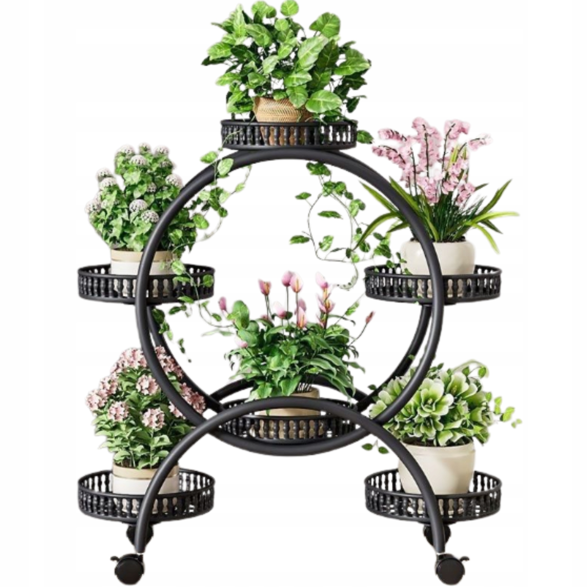 Držák Na Květináč Na Květiny Kovový Stojan Na Kolečkách Loft Rostliny Černý 75 cm