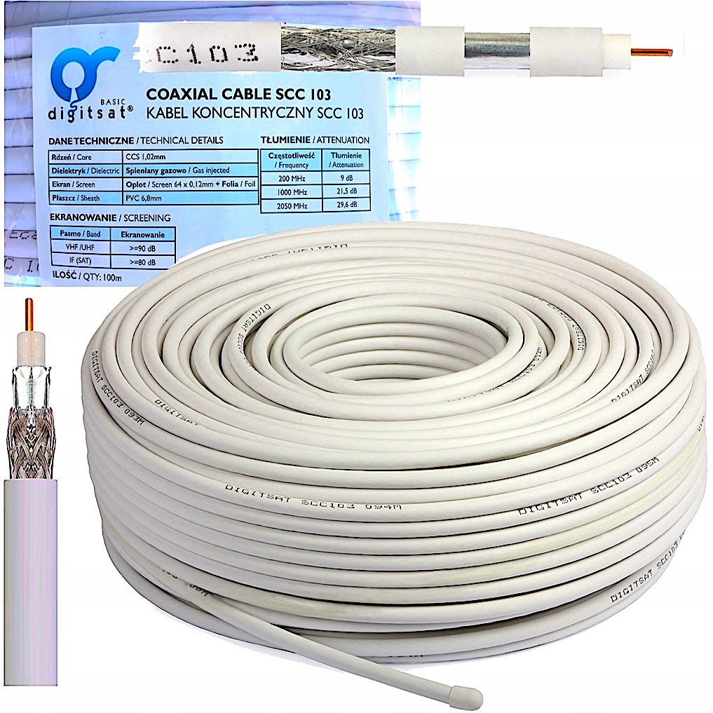 

Kabel Przewód Koncentryczny 4K Hd Antenowy 100m