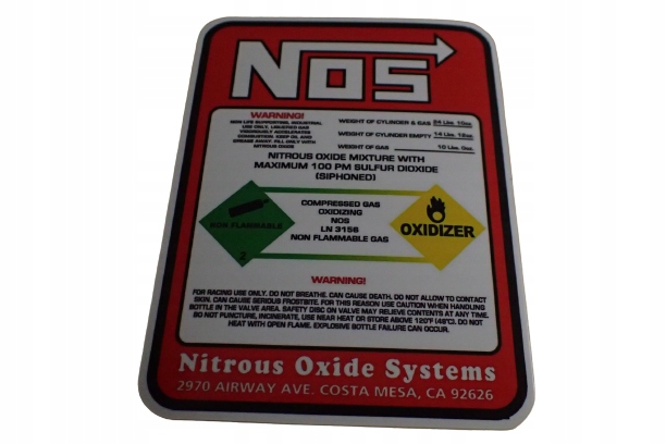 Naklejka Winylowa Motoryzacyjna Nos Nitro Nitrous Oxide System 7,2 x 9,5 cm