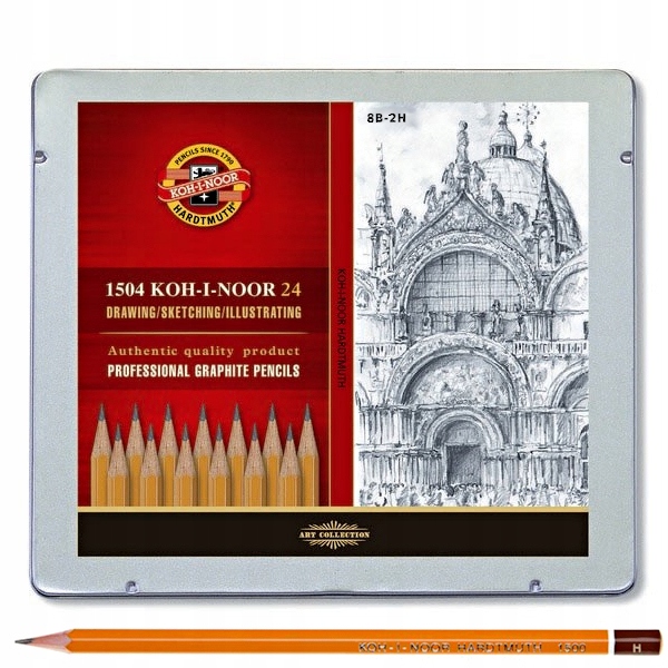 Tužky 1500 sada 24 ks 8B až 10H v kovovém p