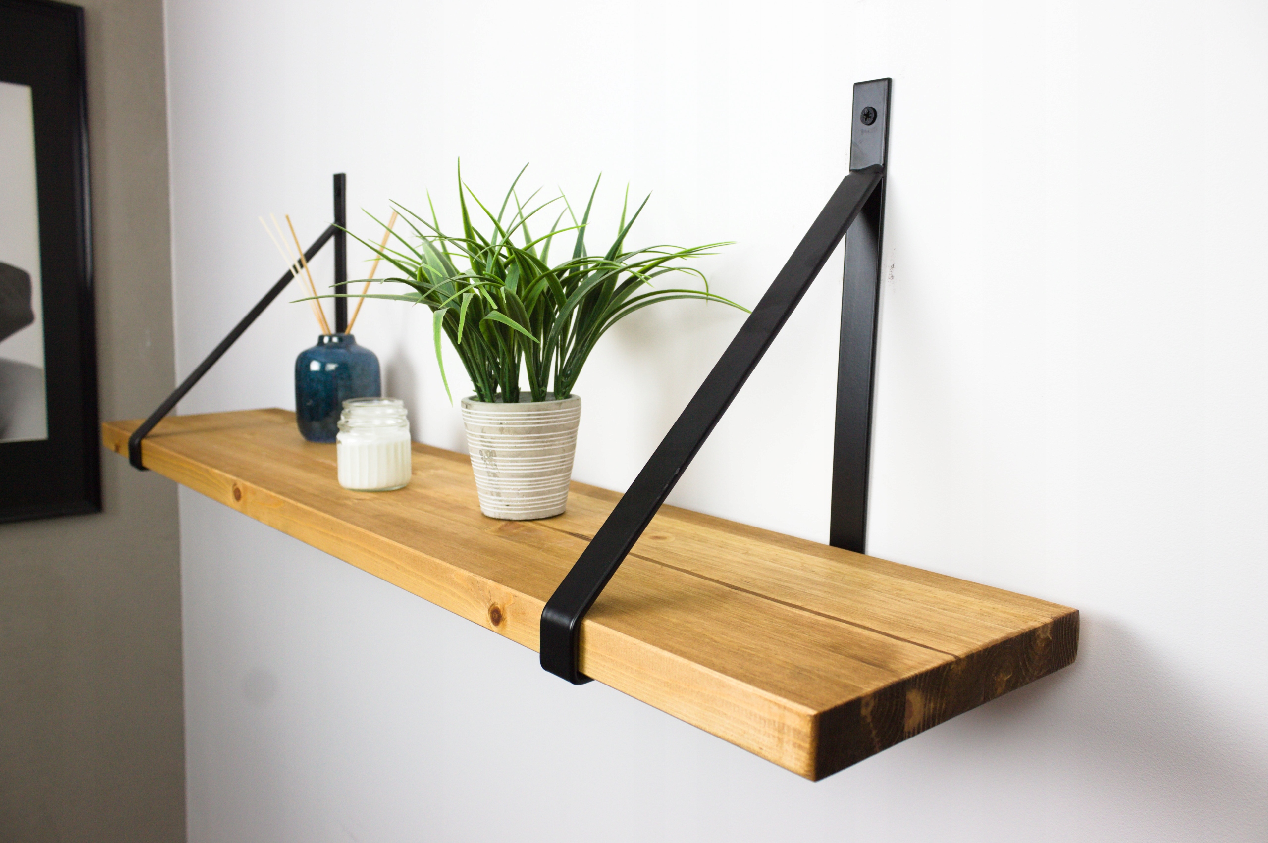 Závěsná nástěnná police Loft Rustikální dřevěná silná do obývacího pokoje 50 cm