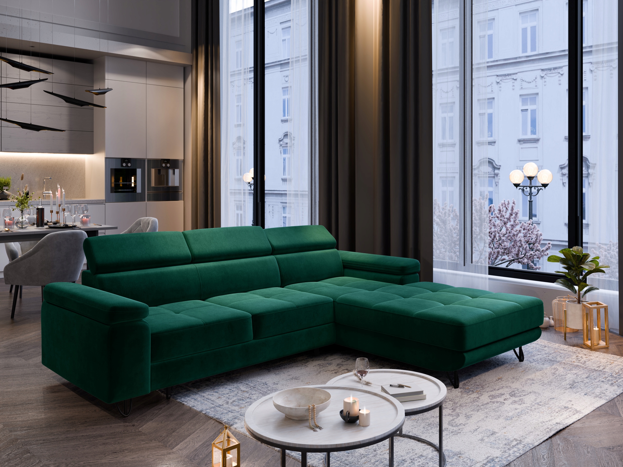 Rohová Sedací Souprava Funkce spaní Nastavitelné opěrky hlavy