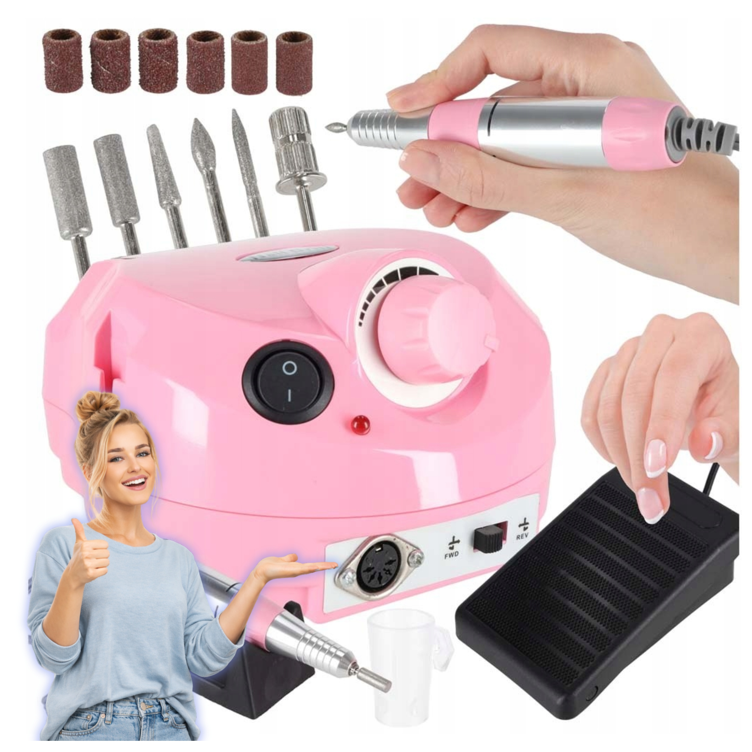 Bruska na nehty Elektrická 65W Manikúra Pedikúra 6 hrotů Frézy