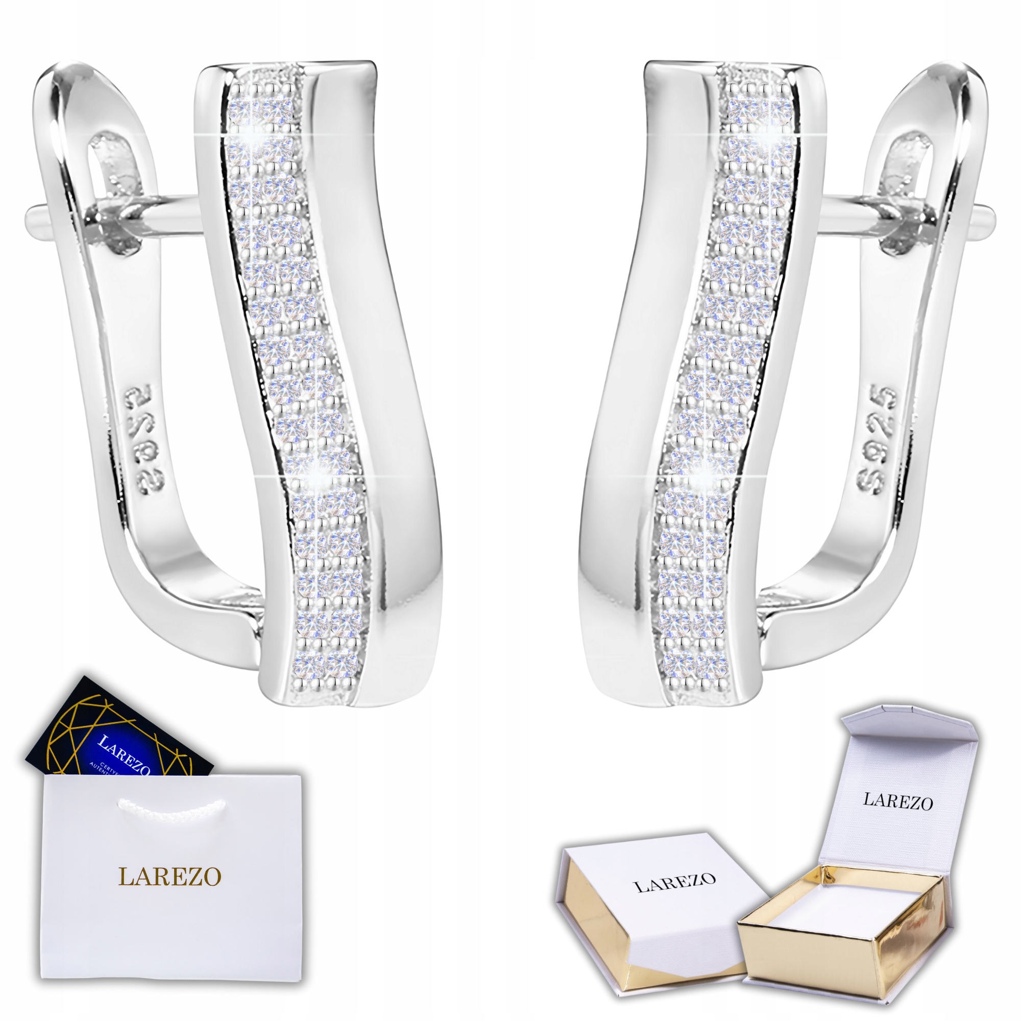 Stříbrné Náušnice Obdélníkové klipy se zirkony Klips Čtvercové Stříbro 925