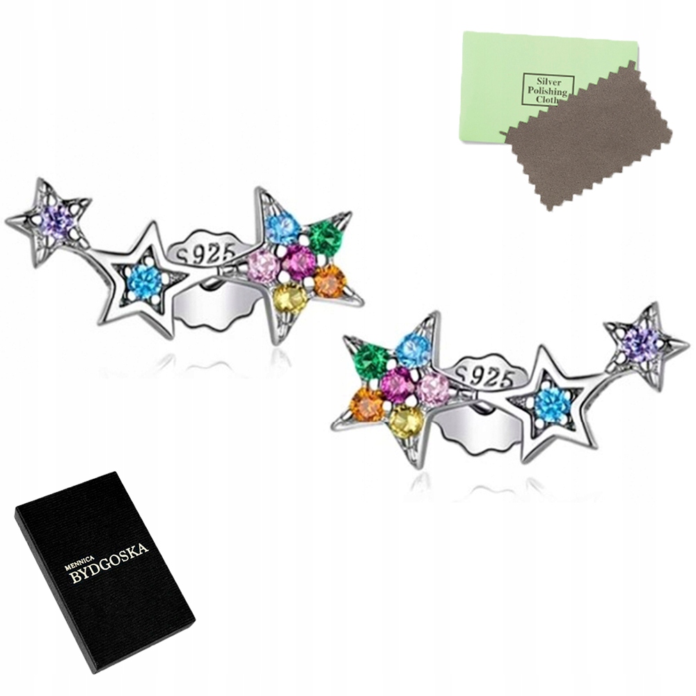 

Kolczyki Srebrne Rodowane gwiazdki Wkrętki Sztyfty