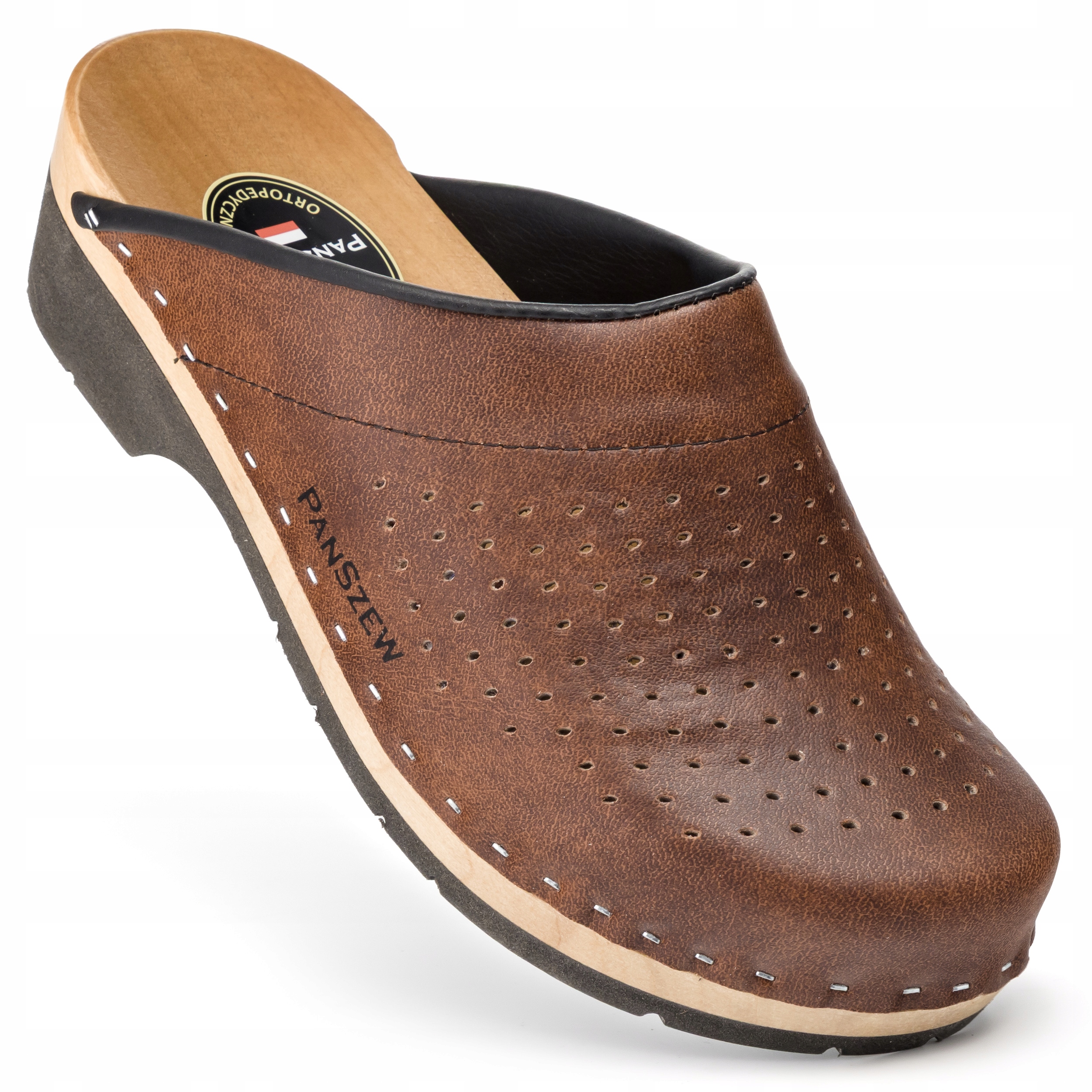 Pánské kožené Ortopedické dřeváky, hnědé, Premium PanSzew