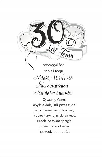 Na 30 Rocznicę ślubu Kartka z życzeniami cudna RS8 Stan opakowania oryginalne