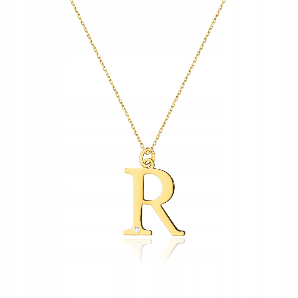 Zlatý náhrdelník s písmenem R, briliant, dámský, ryzost 585, celebritka s diamantem