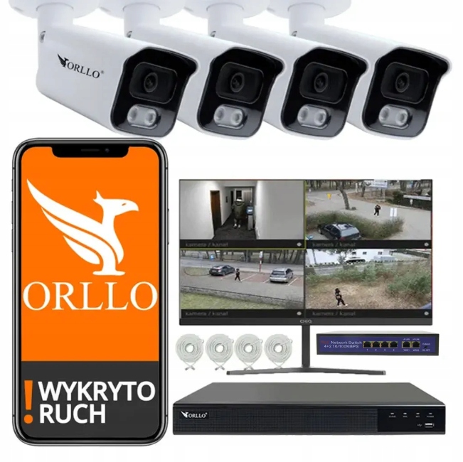 Sada pro monitorování 4 kamer 5MP Orllo Poeset 4 Rekordér Monitor 22"