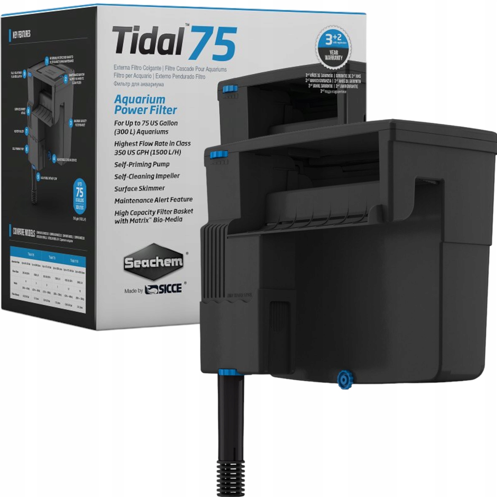 Seachem Tidal 75 Filtr Kaskadowy 1500l/h 7W do Akwarium do 300l Matrix