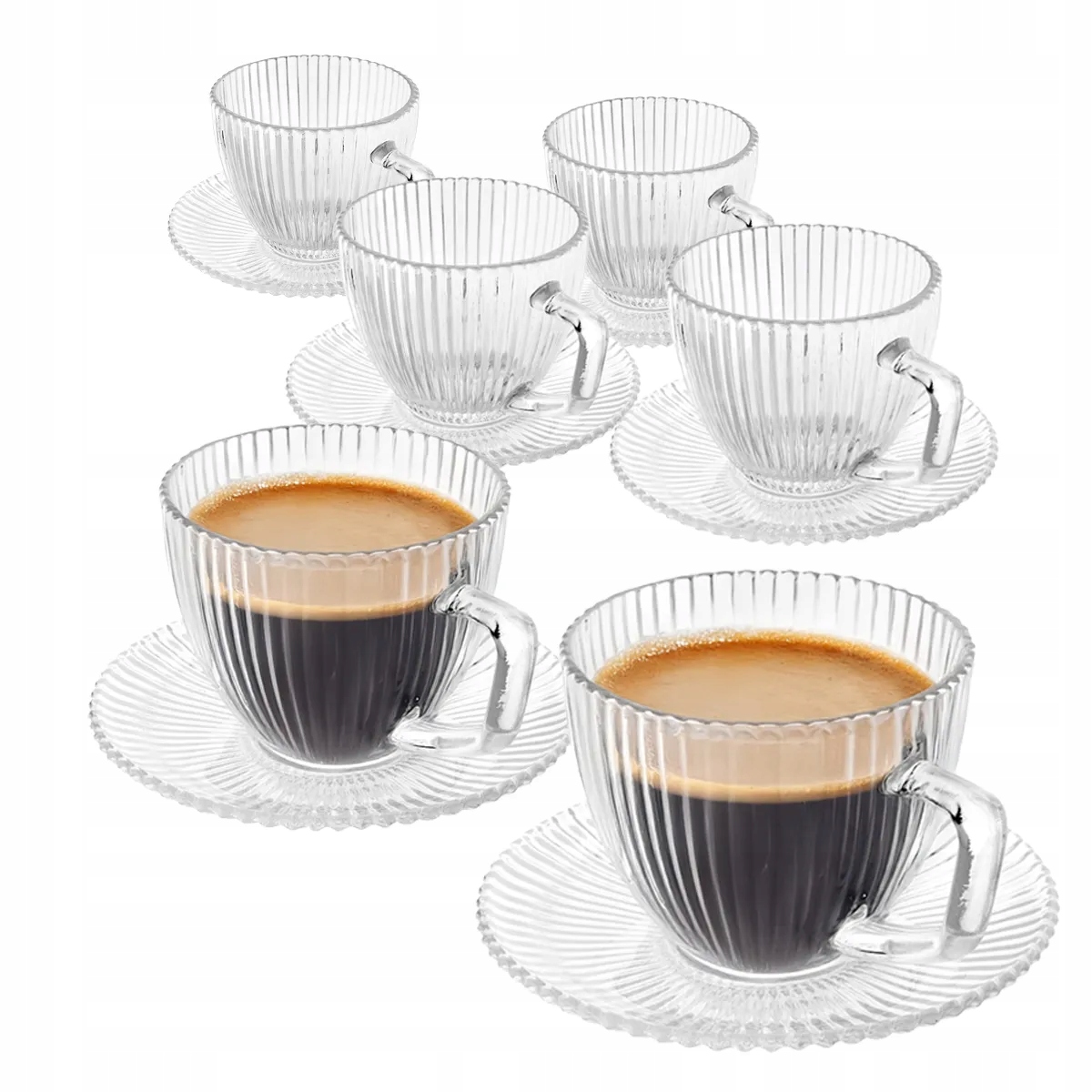 Sada šálků 6 ks Skleněné šálky s podšálky Altom Selena 250 ml