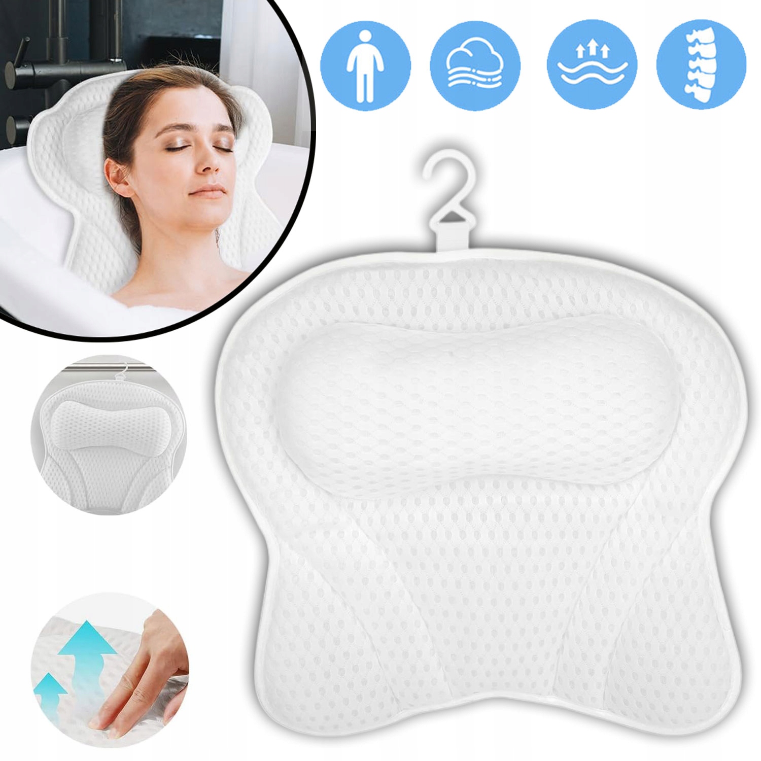 PODUSZKA DO KĄPIELI WANNY RELAKS ZAGŁÓWEK STARANNIE WYKONANA Z 6 PRZYSSAWKA