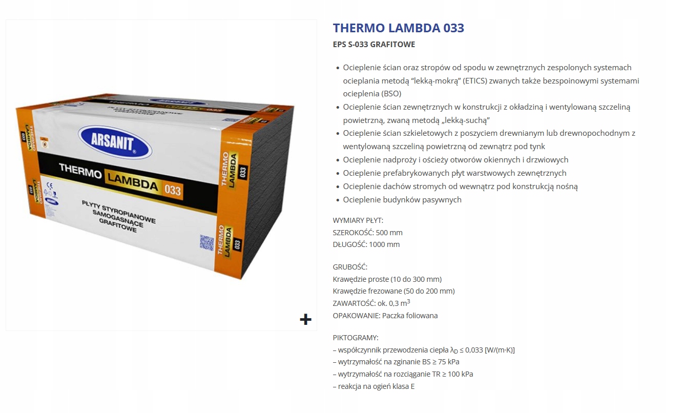Styropian Arsanit 1 x 0,5 x 150 mm Kod producenta ARS033-15F