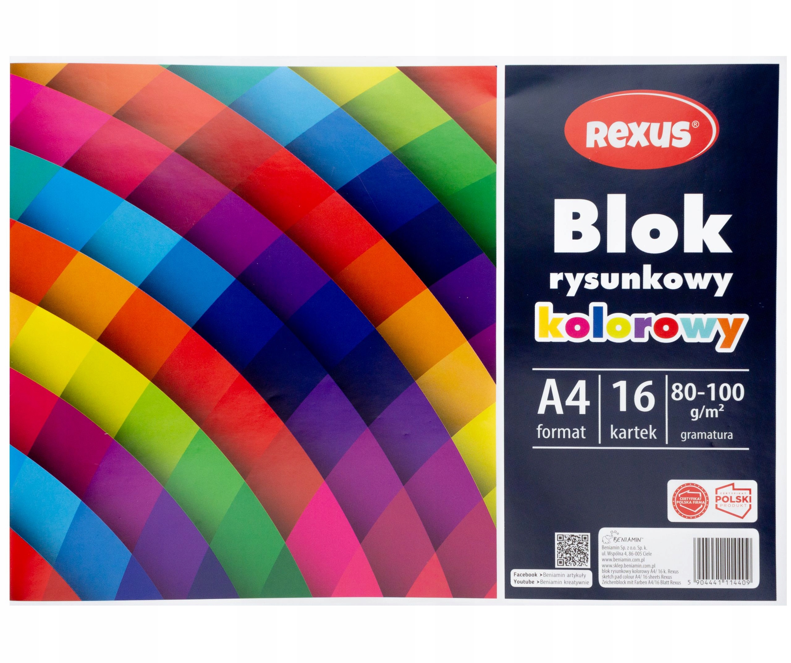 BLOK RYSUNKOWY KOLOROWY 16 KARTEK A4 BENIAMIN 90g Kolor Wielokolorowy
