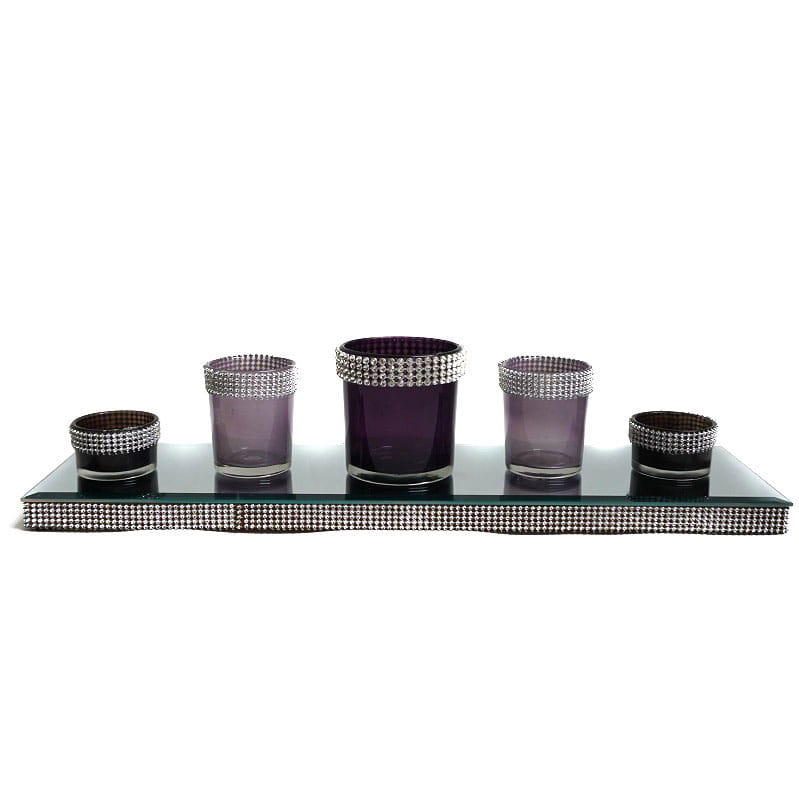 

Zestaw 5 świeczników taca srebrna cyrkonie Glamour