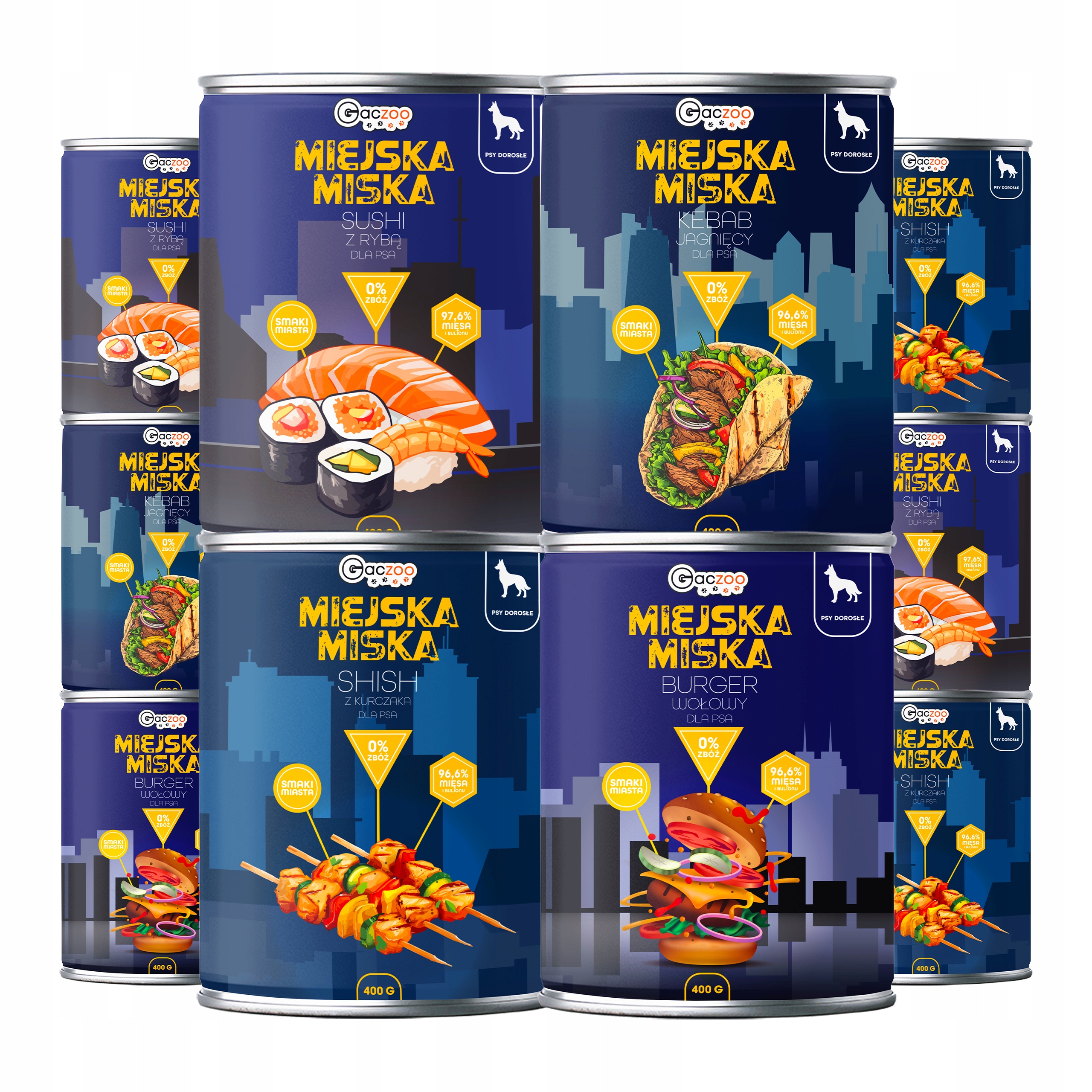 Gaczoo Městská miska bezobilná krmivo mokré pro psa Mix chutí 10 x 400 g