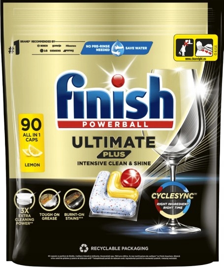 Levně Finish Ultimate Plus All In One kapsle do myčky nádobí Lemon Citronové 90 kap
