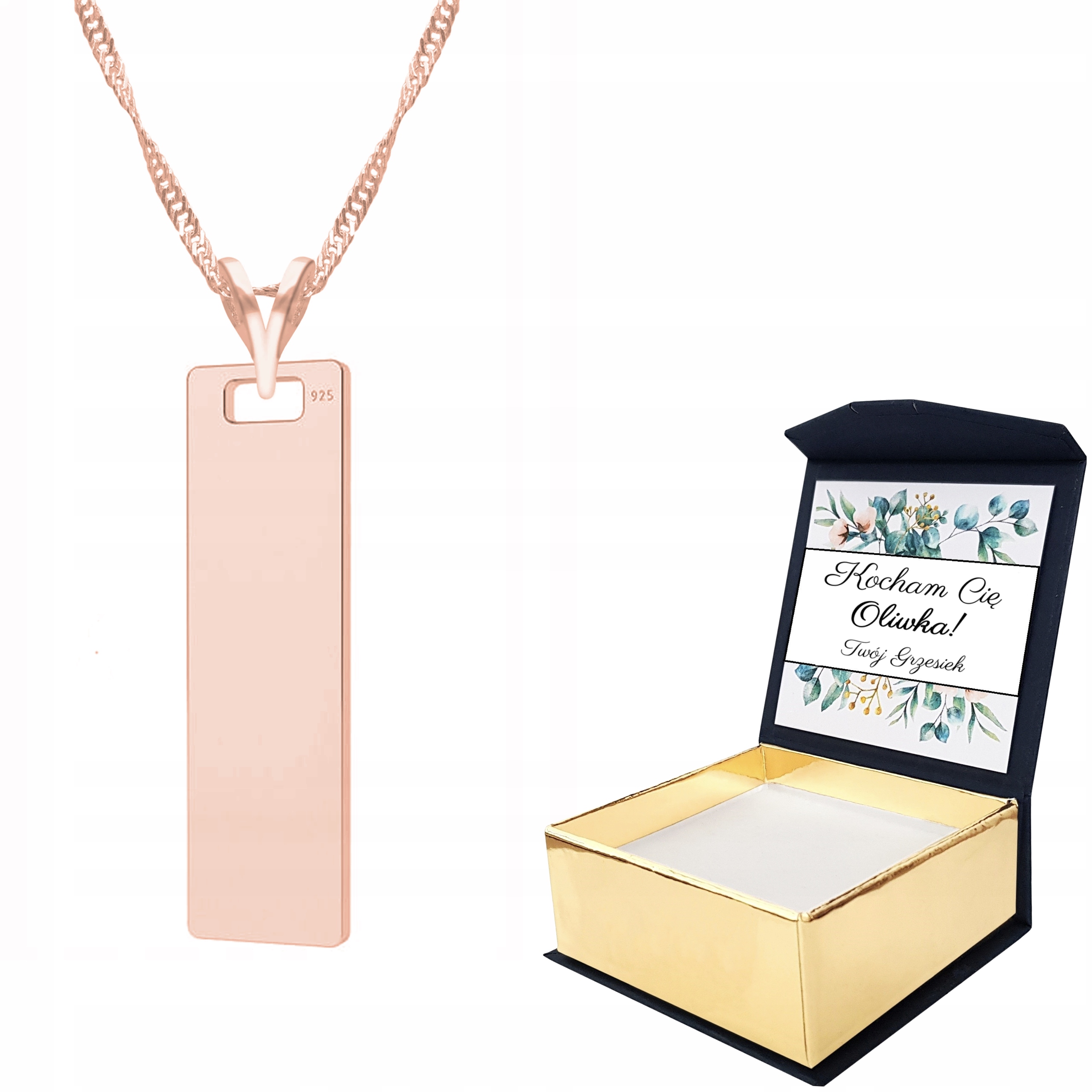 Náhrdelník růžové zlato 925 Destička Vlastní Potisk