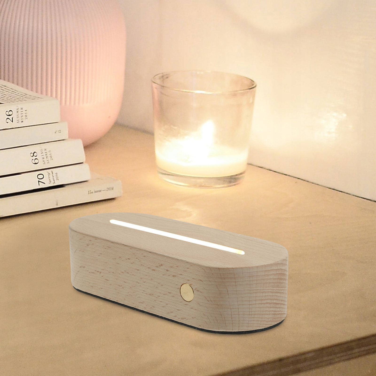 STOJAK WYŚWIETLAJĄCY Z PODSTAWĄ LED, Z DREWNA, LAMPA USB Marka bez marki