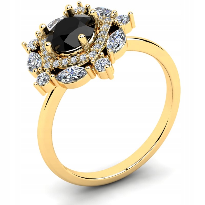 

Pierścionek Złoty Błyszczący Z Czarną Cyrkonią