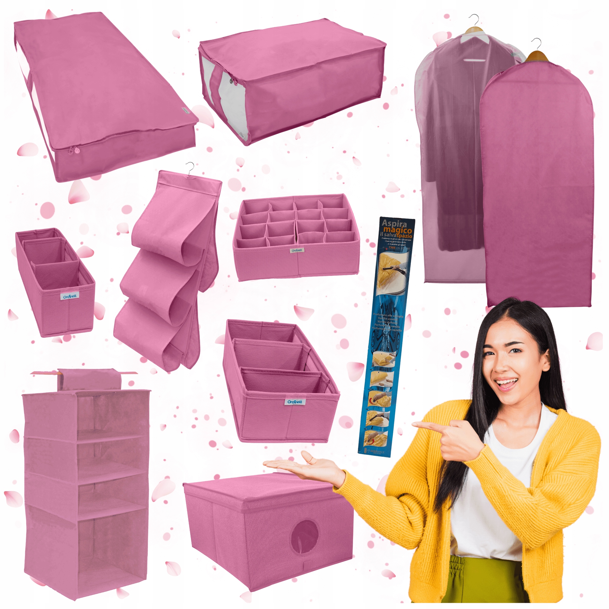 Levně Sada organizérů růžová Vakuový sáček 80x90cm, uložení oblečení