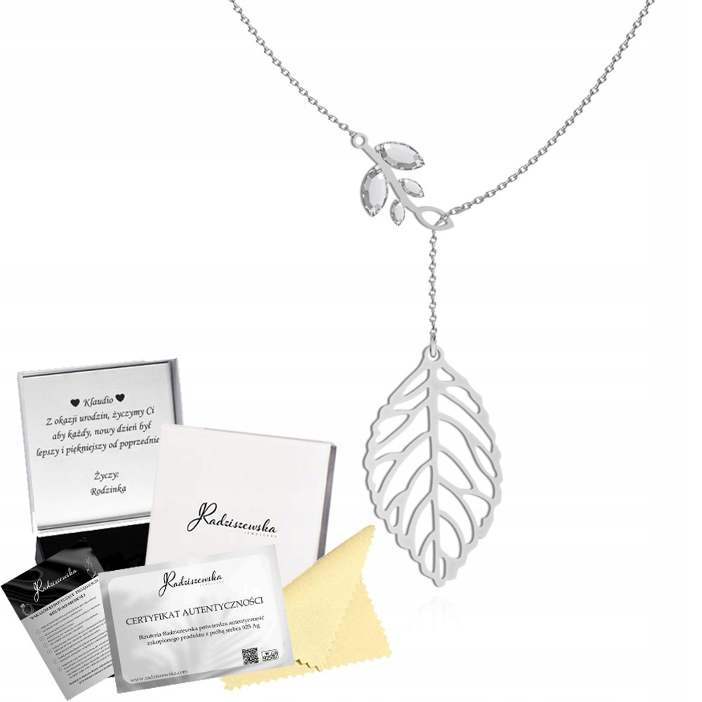 Stříbrný Náhrdelník Kravata S Listem Krystaly Narozeniny Přání Bonus