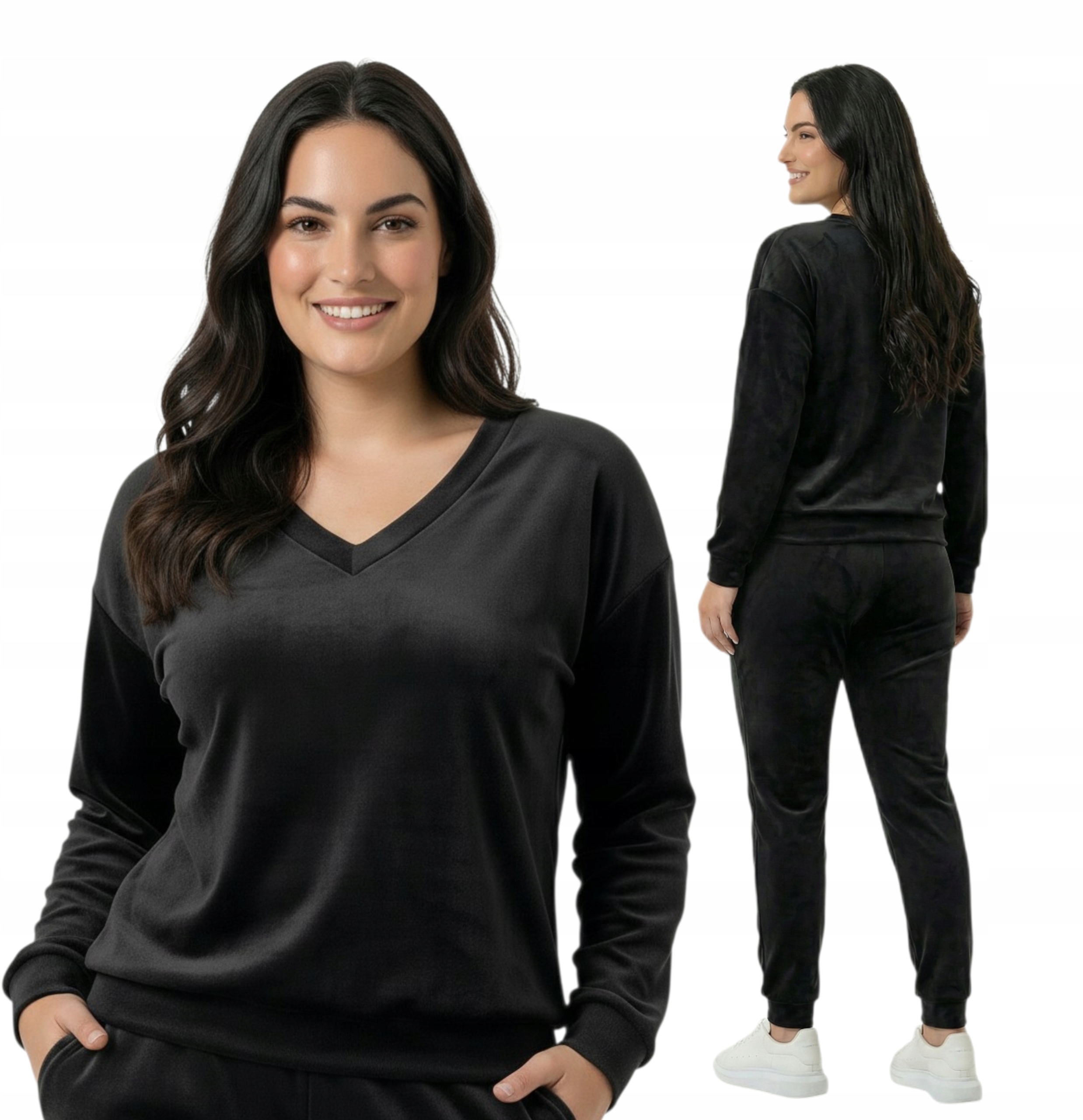 Módní Teplákovka Teplákovka Plus Size Polský Komplet Mikina Kalhoty Černá vel. XXL