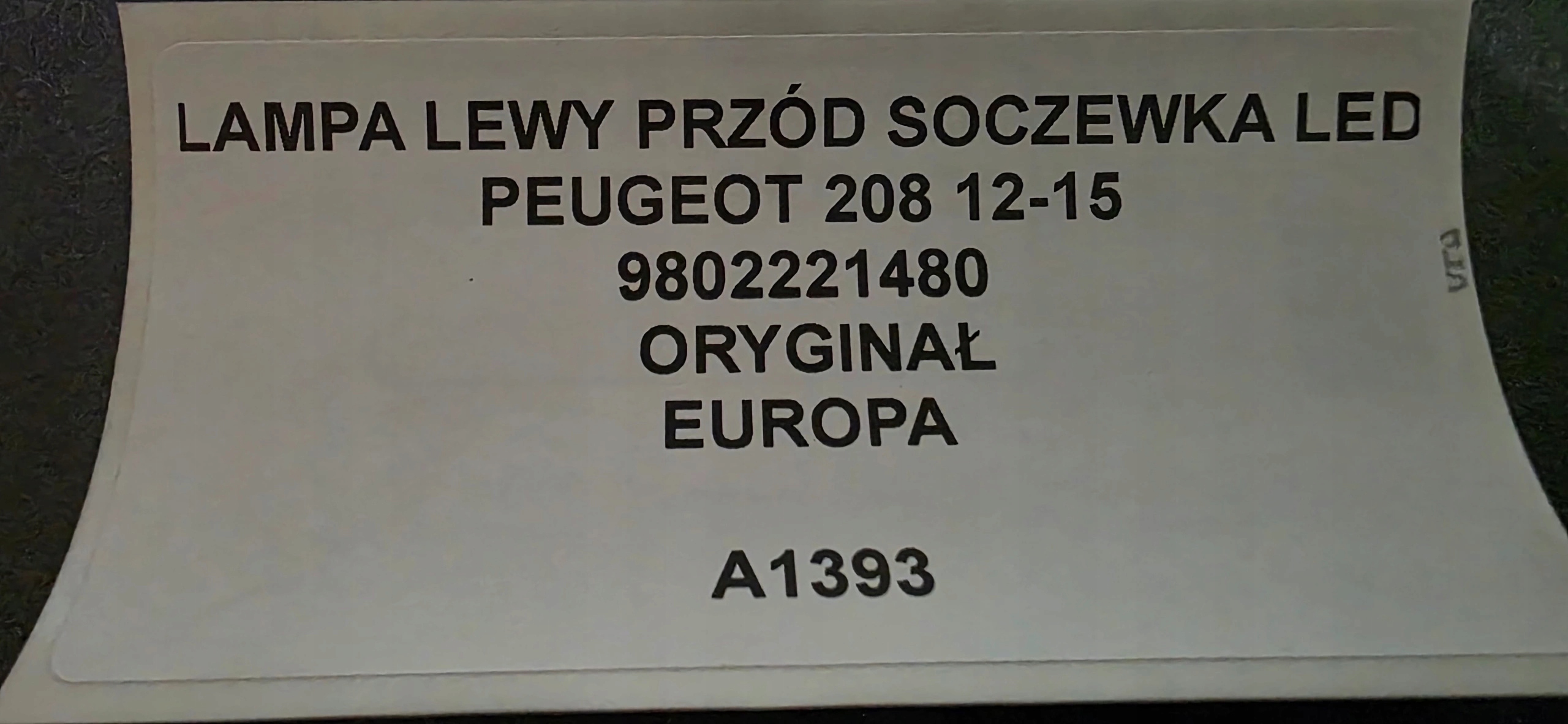 light left front lens LED PEUGEOT 208 12-15 original 9802221480