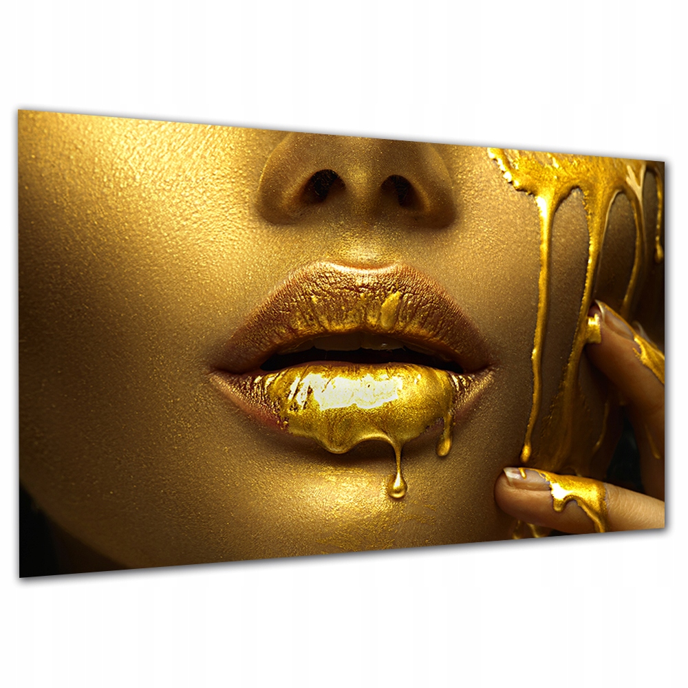 

Obraz do sypialni Usta x1 gold 120x80 złoto loft