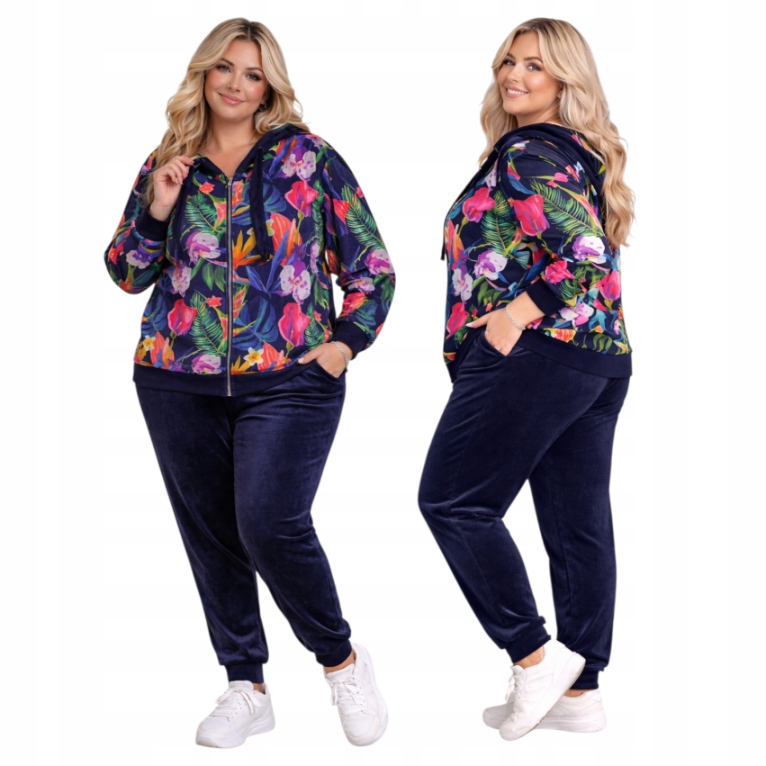 Velurový Teplákovka Dámský Rozepínací Květ 54 56 7xl 8xl námořnická modrá pohodlný obklopující