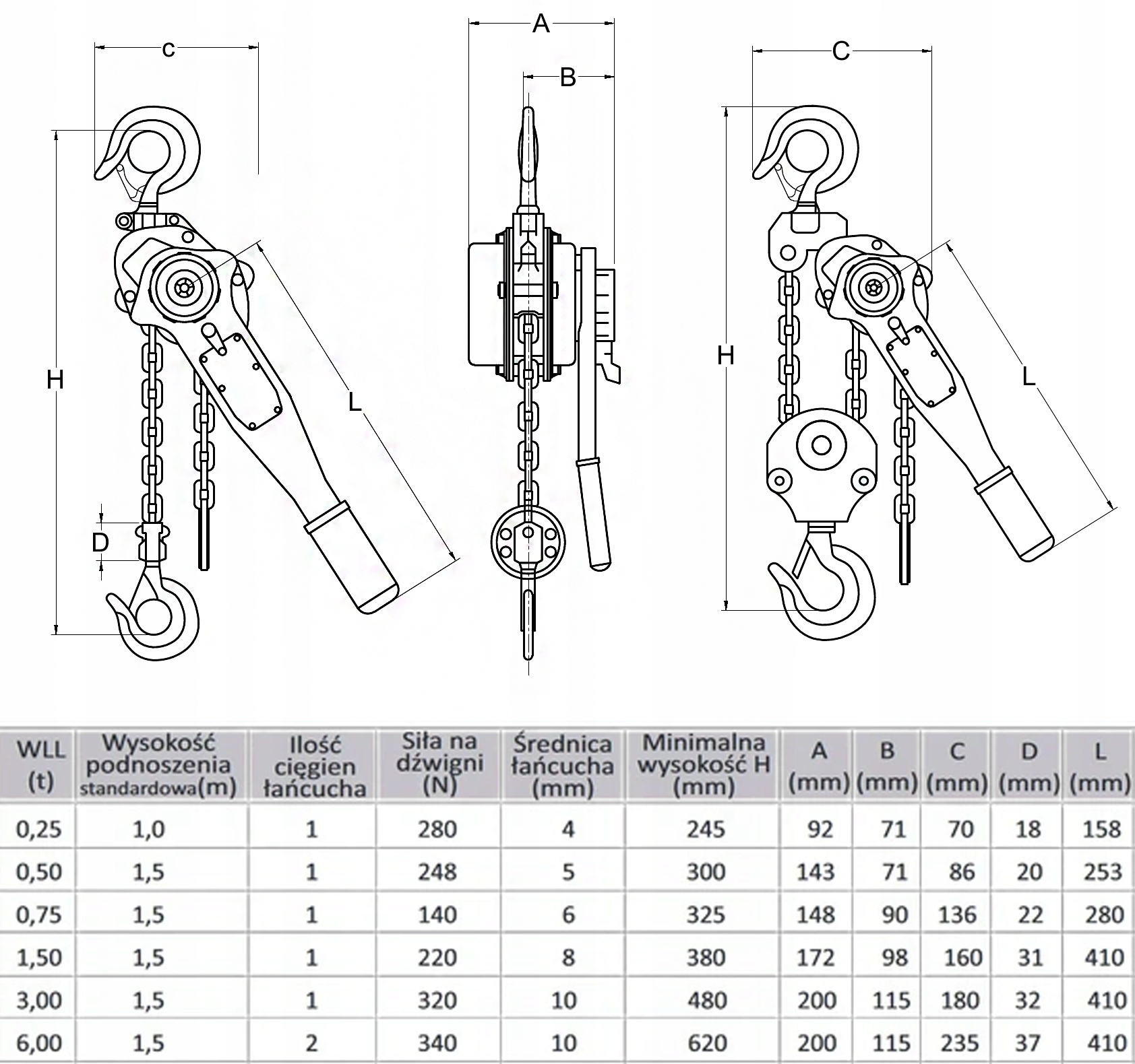 Wciągarka Ręczna Łańcuchowa z Dźwignią 3000kg 6m Marka inna