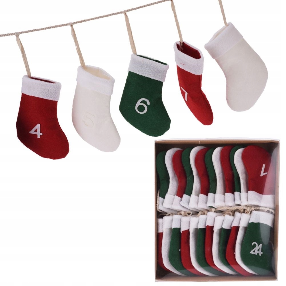 Адвент-календарь H&S Decoration, фетровая гирлянда из 24 носочков для наполнения, 2,2 м — фото 3