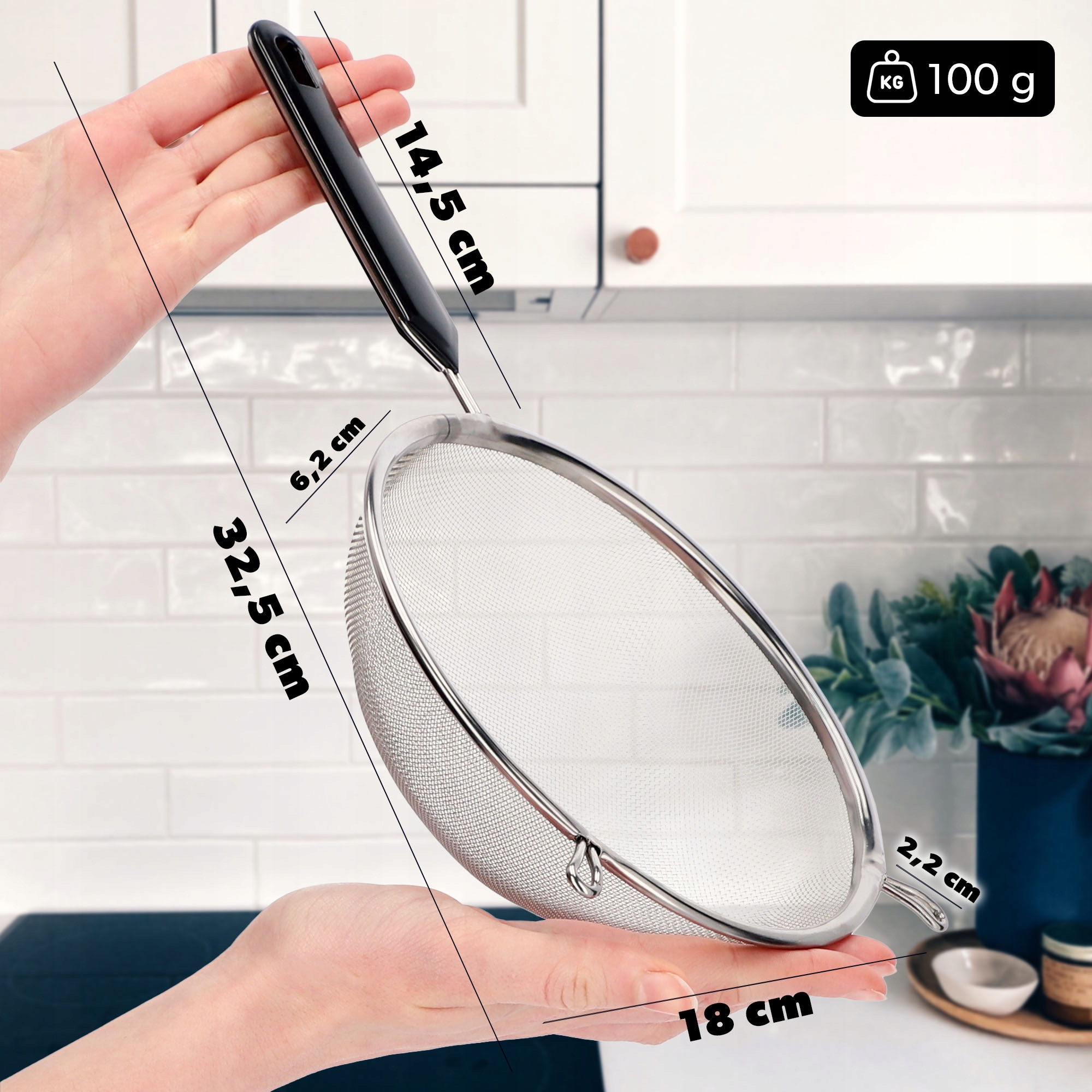 SITKO KUCHENNE PRZESIEWACZ MĄKI NIERDZEWNE 18 cm Średnica 180 mm