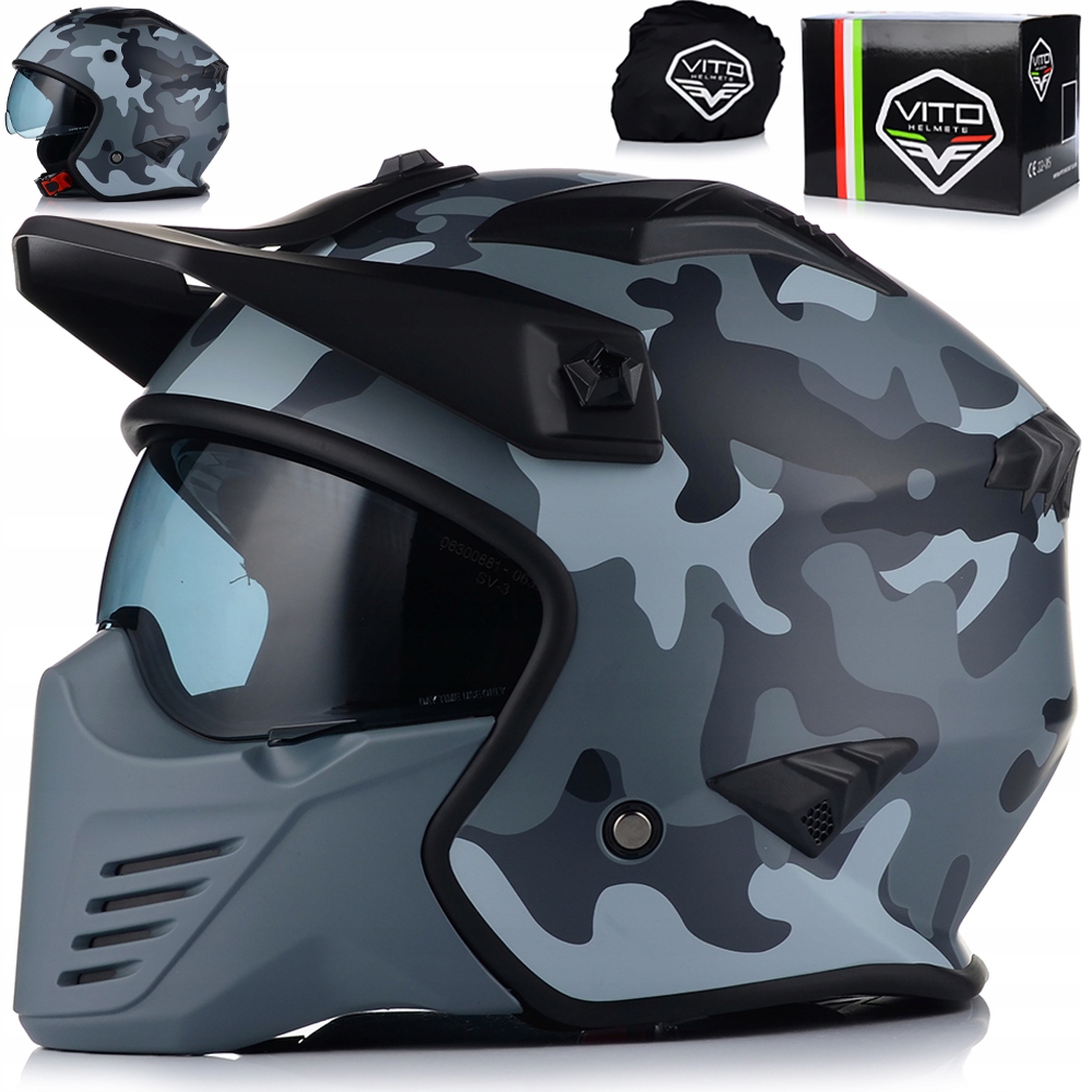 Otvorená Motocyklová Prilba Vito S Odnímateľnou Čeľusťou Strieška Sklo