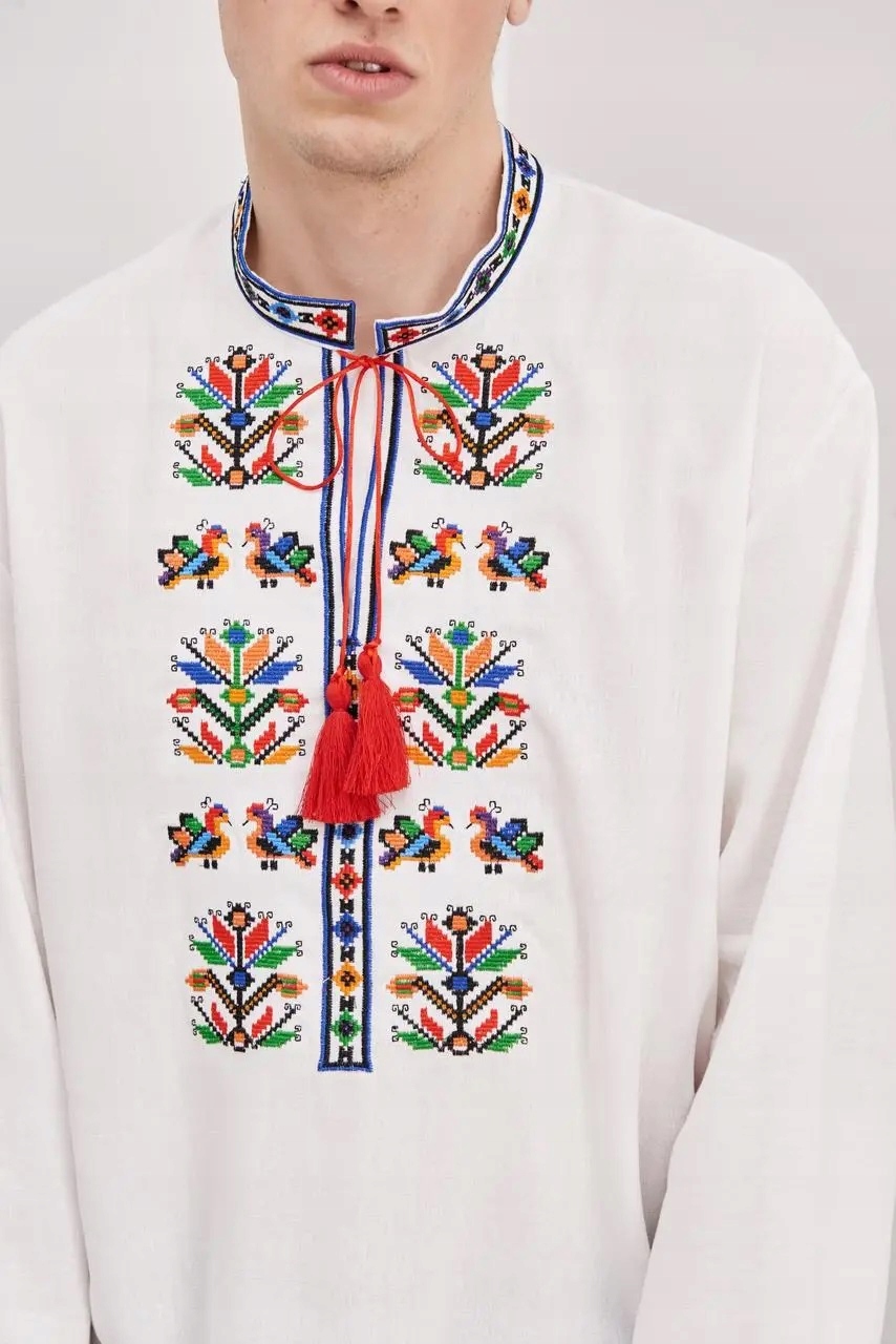 Horská košile vyšívaná bílou bavlna S (46)