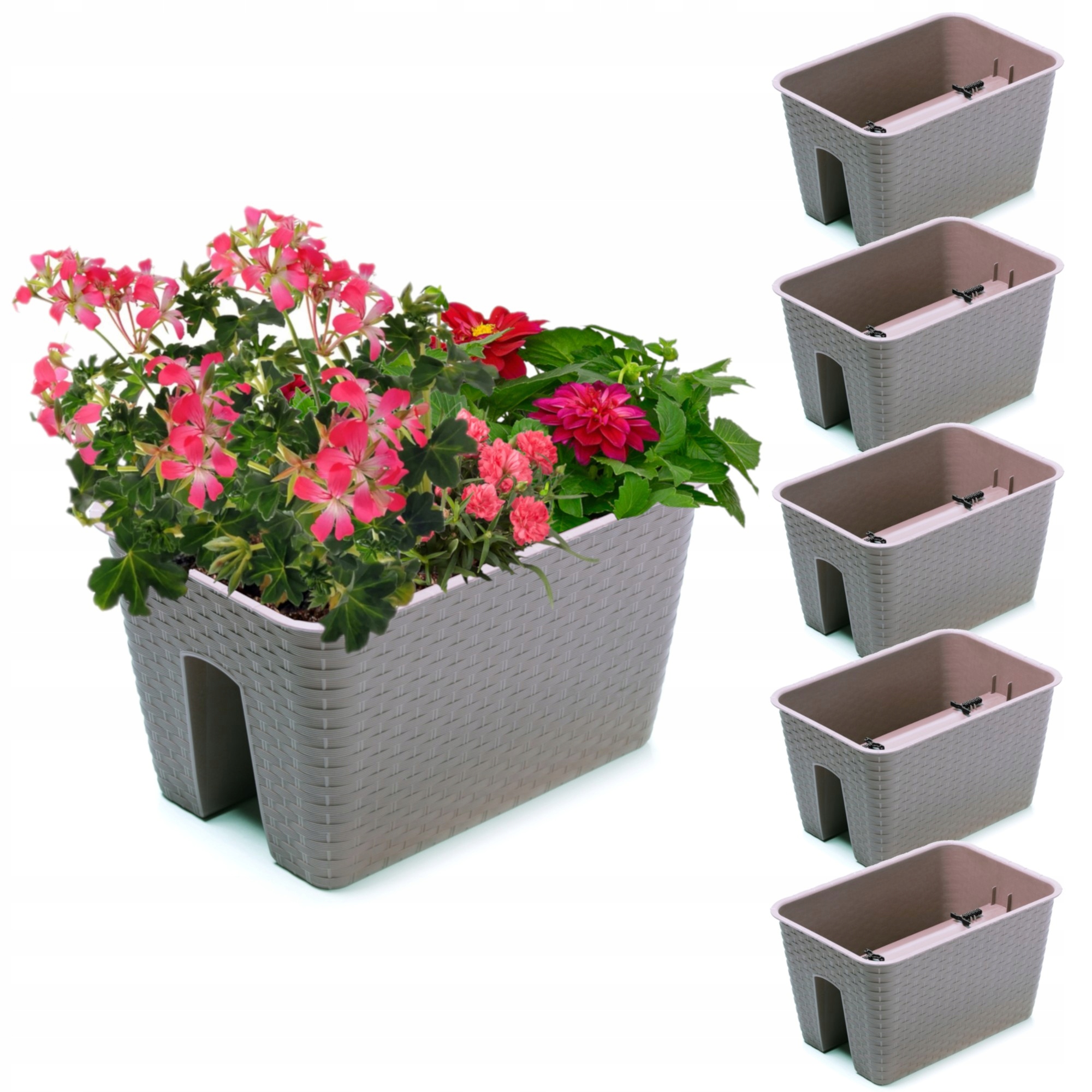 5x Krabička na kvetináč 27,2 cm x 39,6 cm Ratan Mokka 13 L zábradlie zábradlia