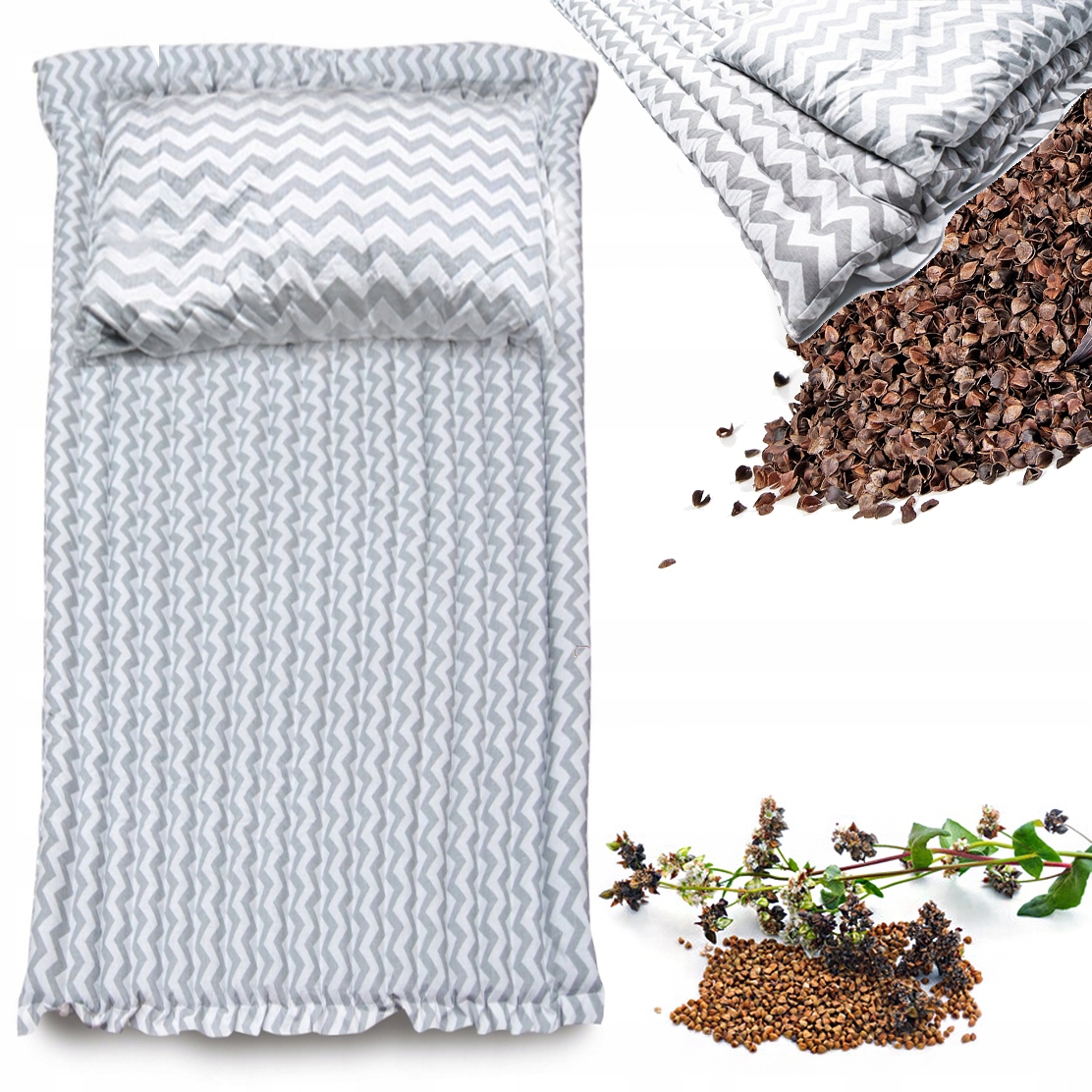 MATERAC ANTI-ALLERGIC 90x200 ŁUSKA GRYKI+ PODUSZKA