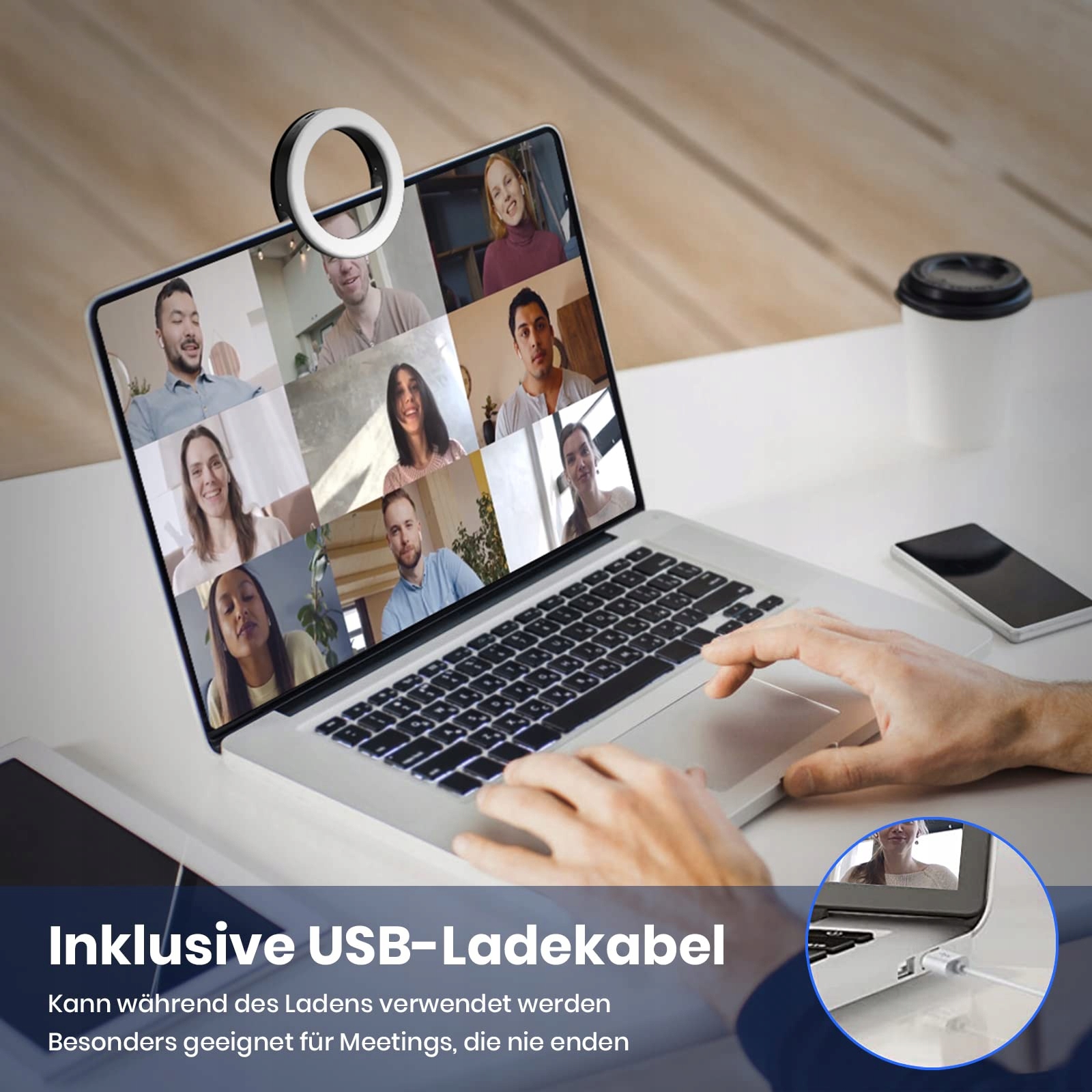 Nalezuns LED Do Selfie Telefonu Laptopa 40 Diod 3 Tryby Kolorów USB — miniatura 2