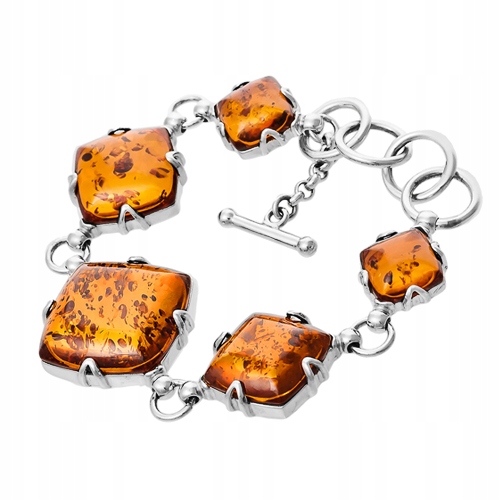 Stříbrný Náramek z pravého Baltský Jantar, velký, masivní, vyrobený ze Stříbra