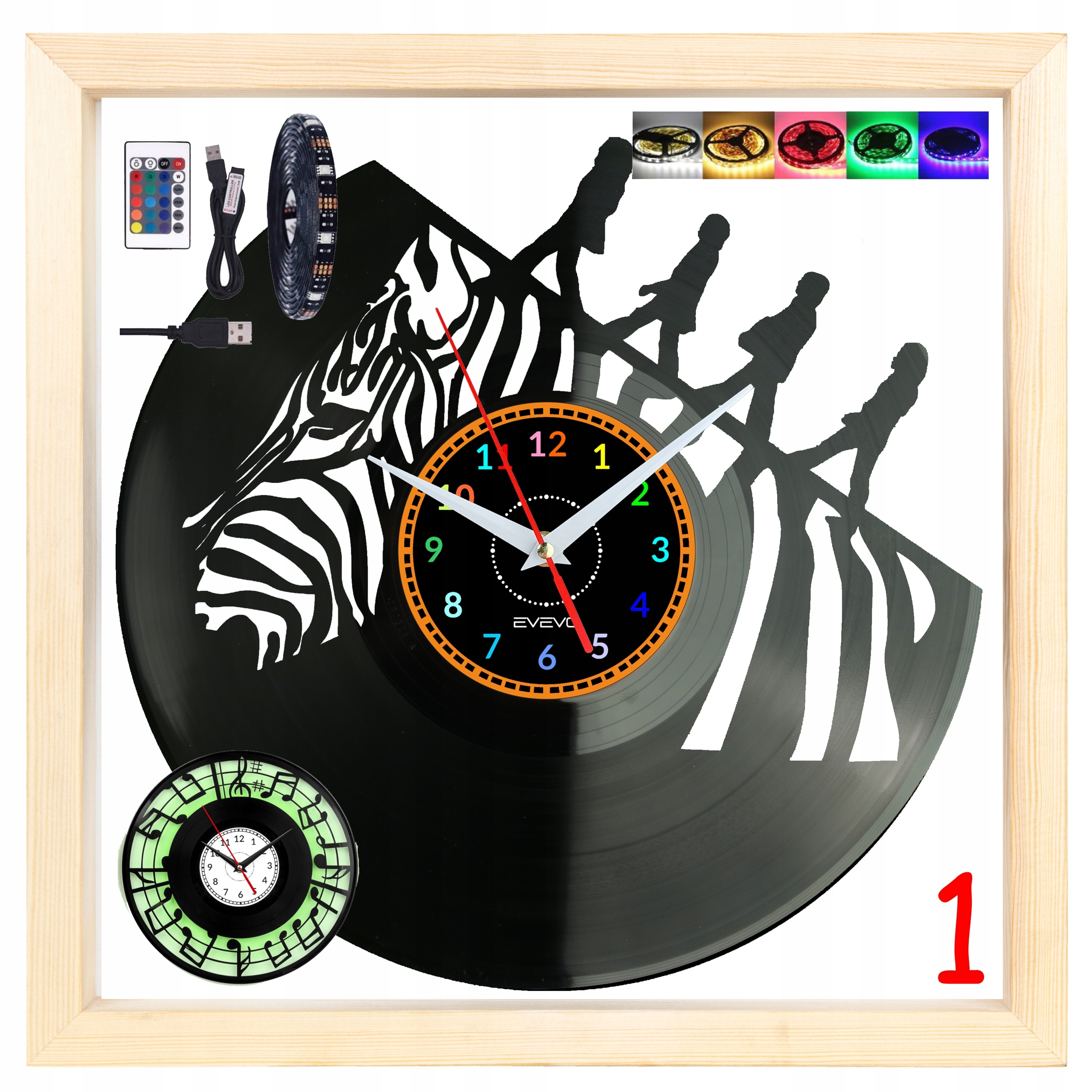 Nástěnné hodiny Liverpool Rock Band Dřevěný rám 32x32 cm Rgb Led Svítí