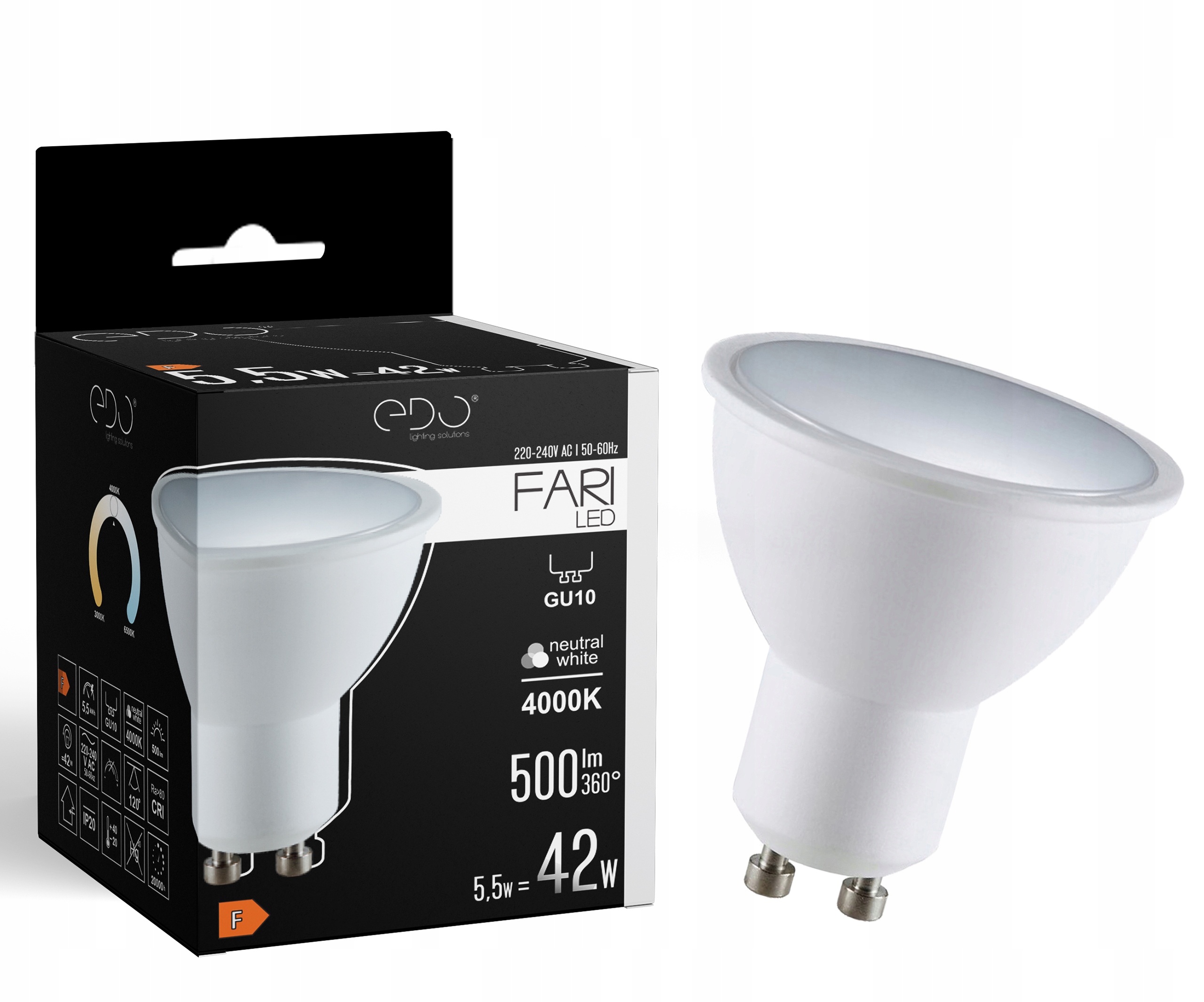 

Żarówka Led GU10 5,5W 4000K neutral 120' 500lm Edo