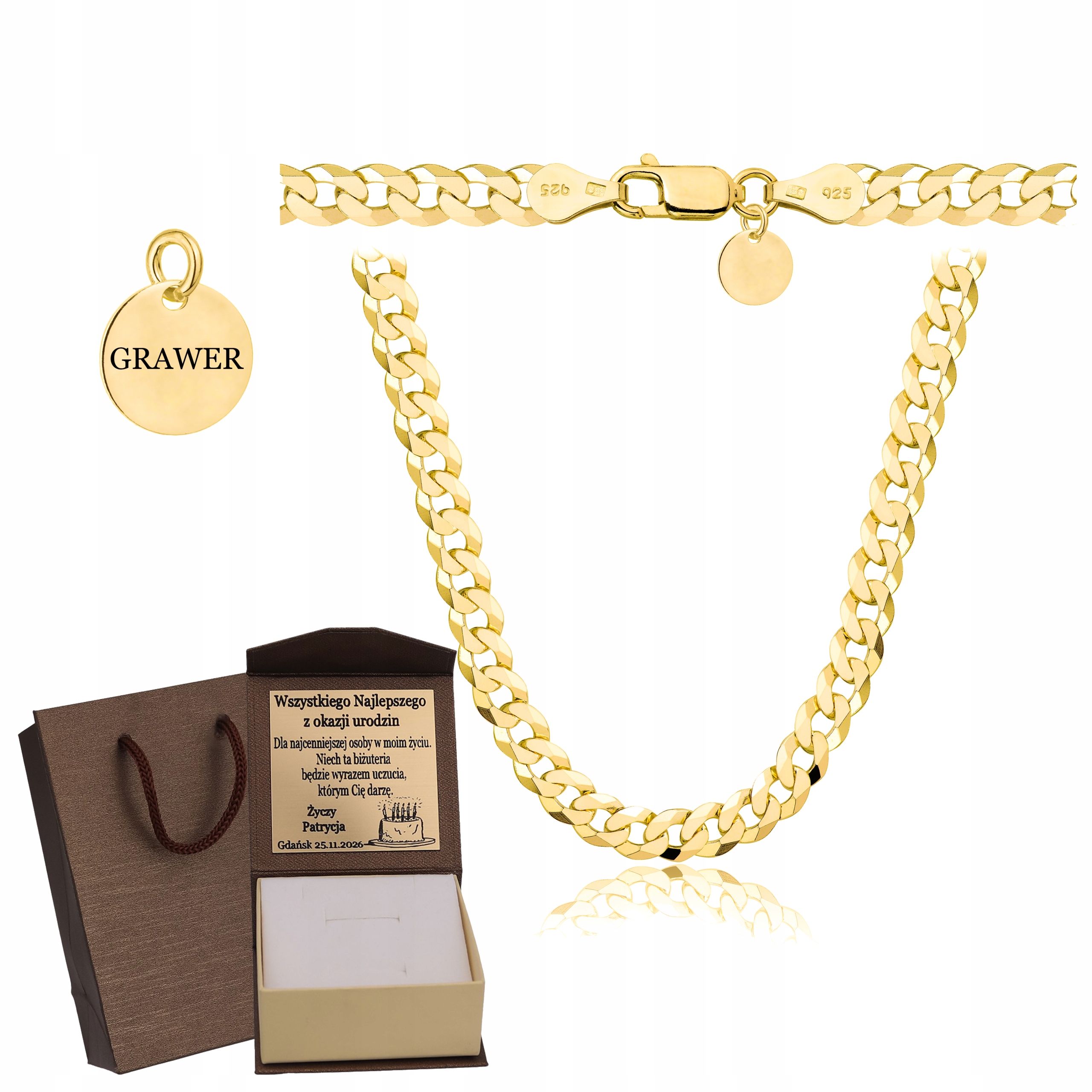 Zlatý Plný Řetízek Pánský Pancr Ryzost 925 585 Pevný Gravírování Bonus