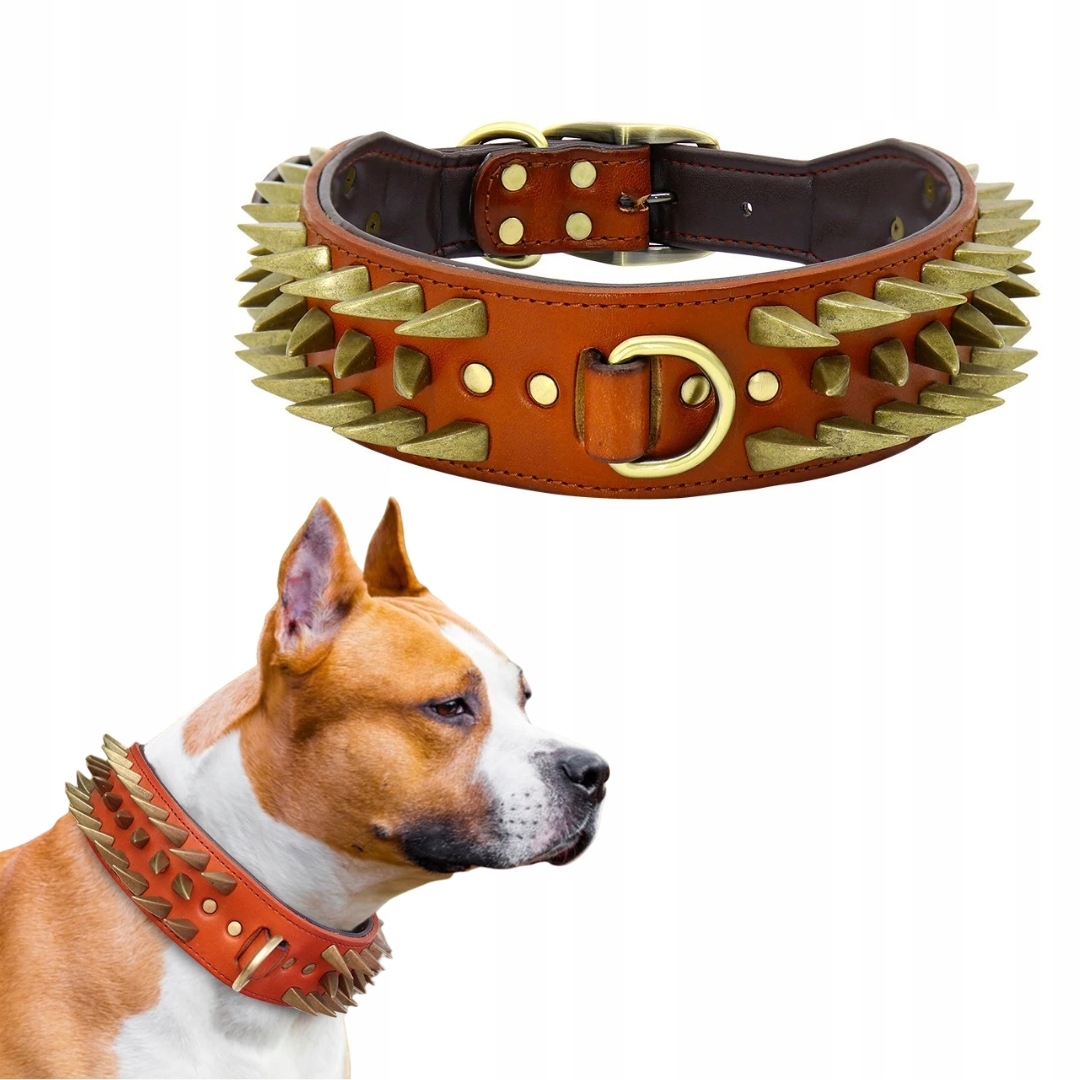 Levně Obojek Spike Hroty Kůže Velcí Psi Pitbull Boxer Rotvajler Bulldog Mastiff